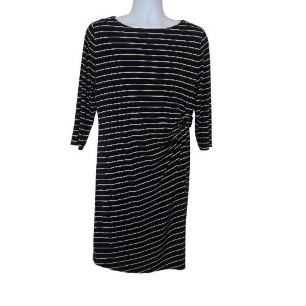 Chico's So Slimming multicolor Striped Ruched Wiggle Dress 3/4 Sleeve size 3 - Picture 2 of 7
